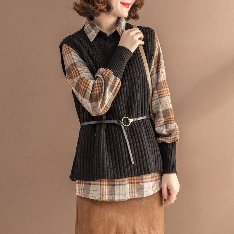 Autumn and Winter Knitted All-match Blouse Fashion Vest Shirt Suit Casual Simple Female Sweater