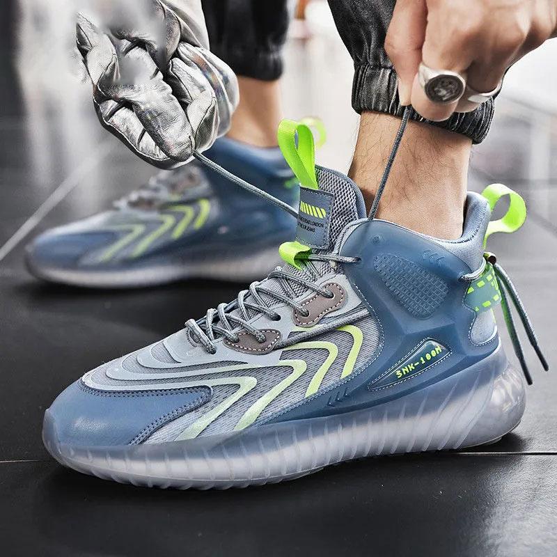 Men's Shoes Spring Running Sports Shoes Men's Casual Basketball Shoes High-Top Sneakers Fitness Coconut Shoes Flying Knitting Shoes Mesh Shoes