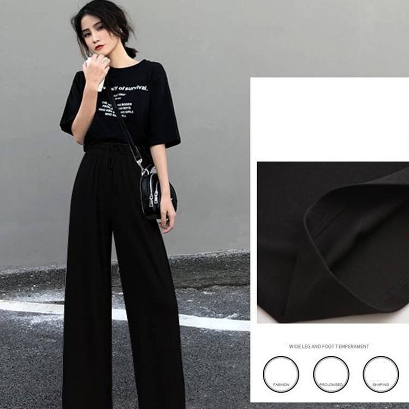 Two-piece Suit Clothes Summer Casual Wide-leg Nine-point Pants Round Neck Short-sleeved T-shirt Women's Casual Sports Suit Home Casual Wear