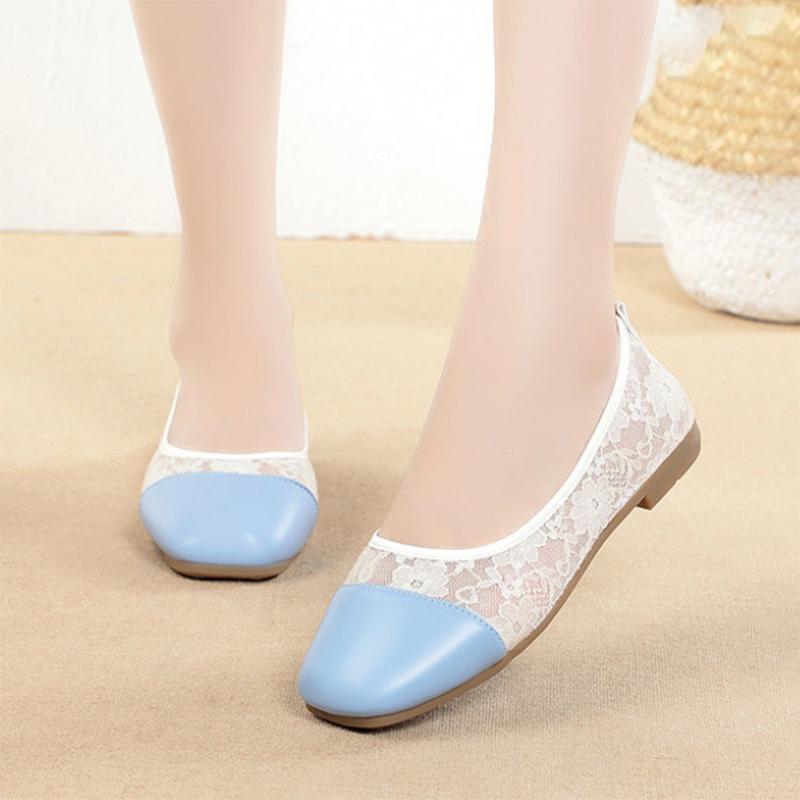 Peas Shoes Women Summer Breathable Flat Mesh Single Shoes Korean Style Shallow Mouth Fashion Lazy Shoes