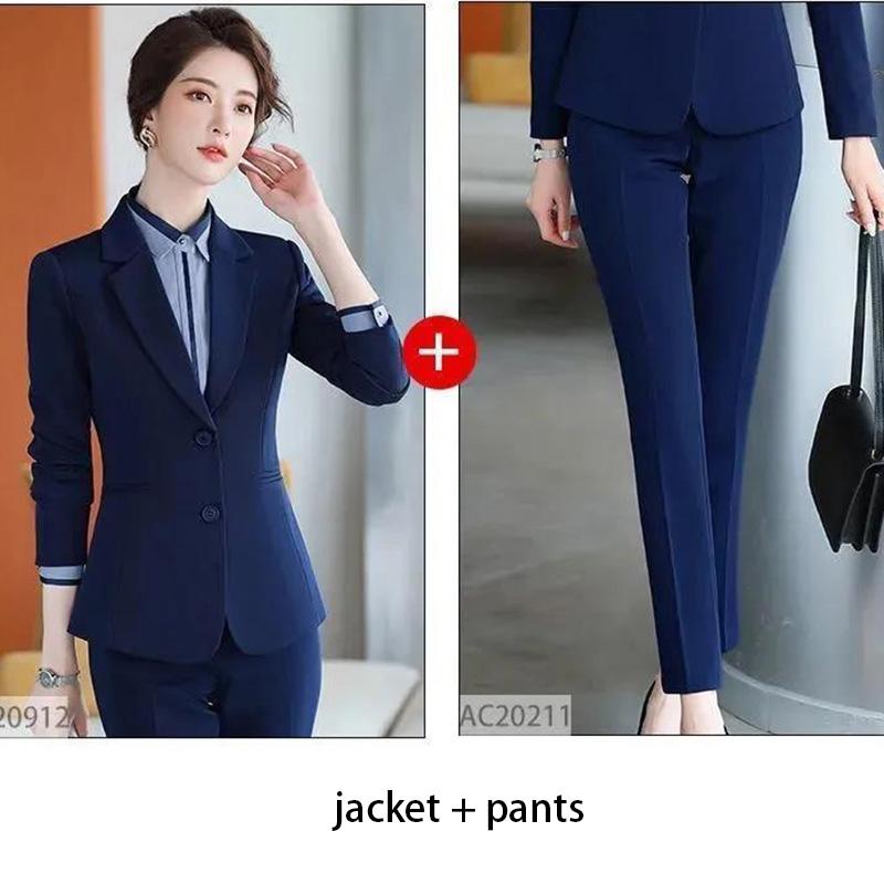 Solid Color Professional Suit Female Spring and Autumn Temperament Formal Overalls Suit Jacket + Suit Pants