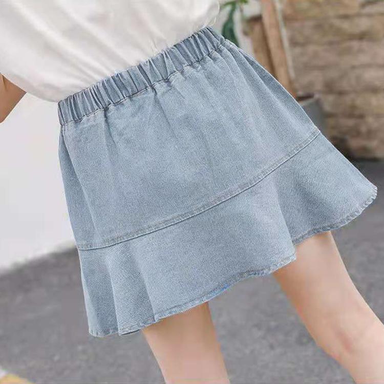 Autumn Spring Summer Casual Girls Summer Thin Denim Skirt Korean Bowknot Short Skirt Pleated Skirt Ruffle Denim Skirt