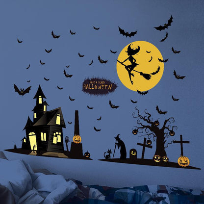 Halloween Witch bats Wall Sticker Shop Decorating Window Glass Doors Background Removable Stickers