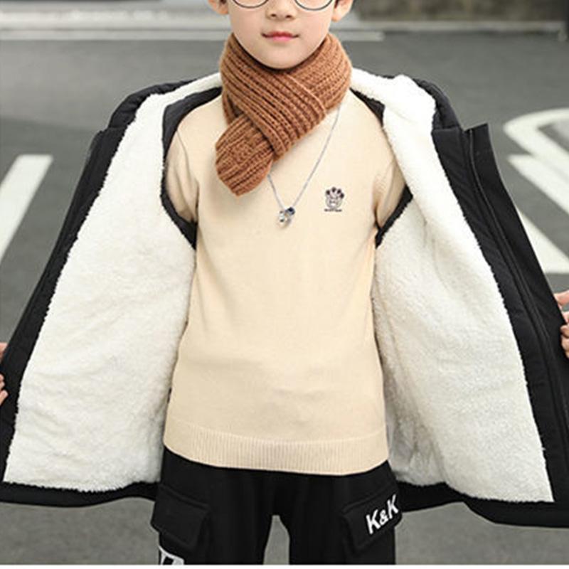 Children's Clothing Boys' Jacket Winter Clothing Plus Velvet Big Children's Thickening Mid-length Windbreaker Trendy Fashion Warm Cotton Clothing