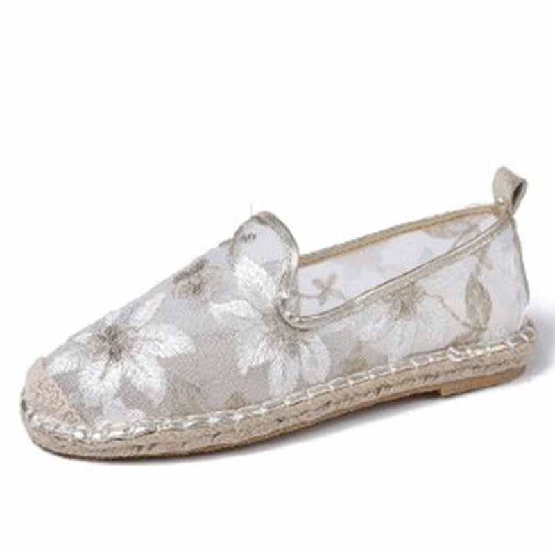 Plus Size 35-40 Summer Women Outdoor Flat Bohemian Beach Wear-resistant Non-slip Office Lady Lace Mesh Shoes