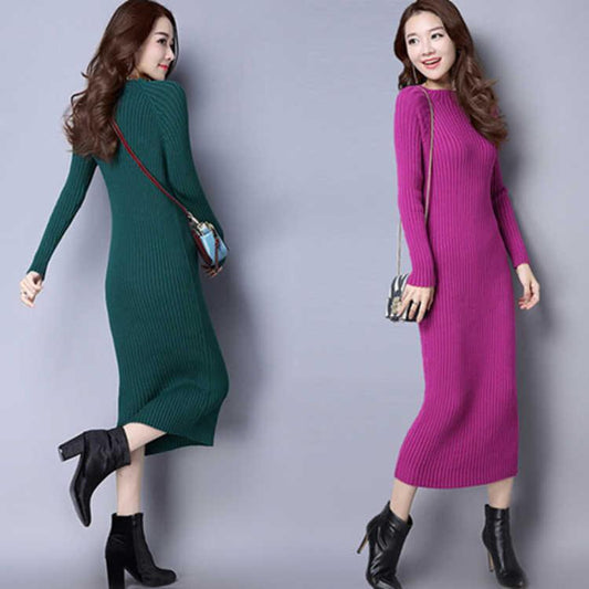 Thick knit dress long-sleeved autumn and winter slim slimming wild base long sweater skirt