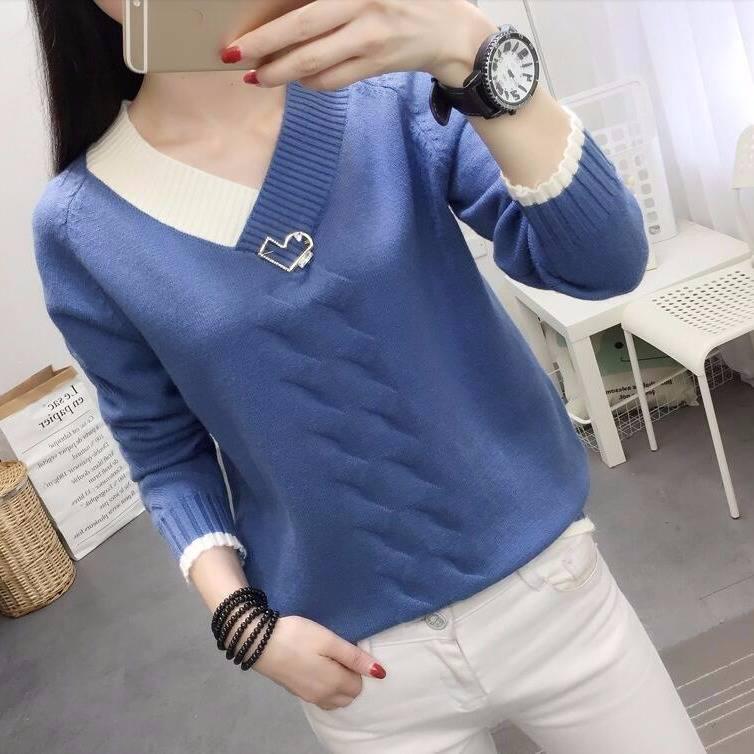 Casual Knitted Sweater Women V-Neck Long Sleeve Pullovers Coat  Autumn Winter Women's Sweater