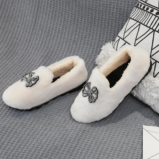 Winter Shoes Women Plus Velvet Flat-bottomed Fur Shoes Soft-soled All-match Moccasin Shoes Warm Women's Cotton Shoes