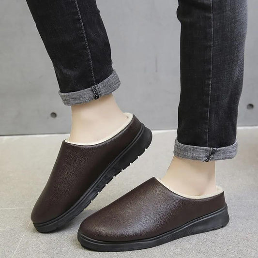 Men's Waterproof Cotton Slippers Winter Household Thick-soled Non-slip Cotton Slippers Home Leather Shoes