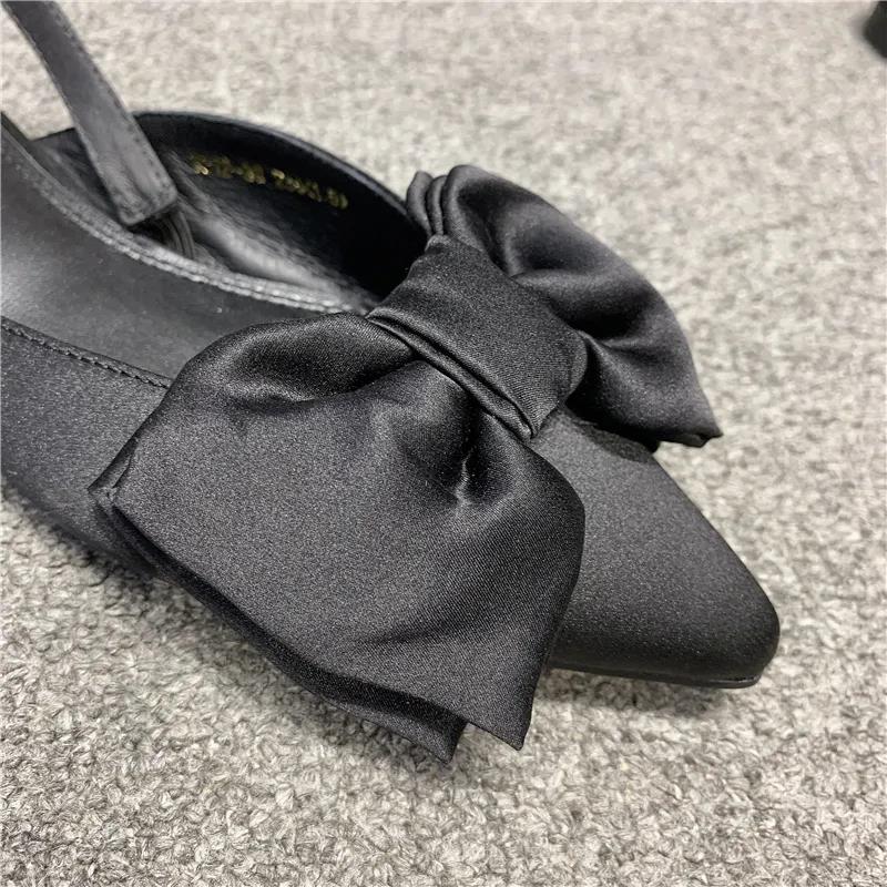 European Women's Shoes Summer Pointed Shallow Mouth Bow Single Shoe Cover Foot Flat Retro Sandals