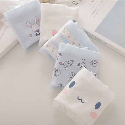 5 Pairs of Women's Plus Size Cotton Underwear Student Cartoon Breathable Cotton Crotch Underwear Girl Japanese Briefs