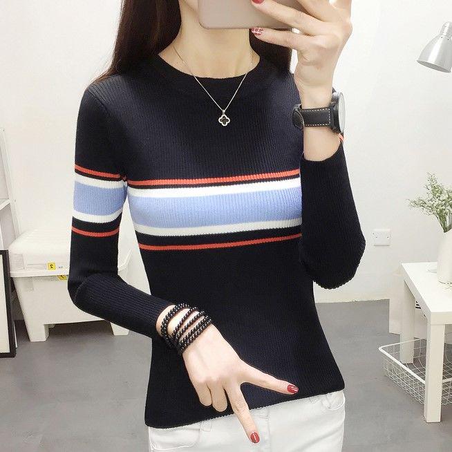 Knitwear Women's Autumn Round Neck Sleeve Fashion Stripe Shirt Long Sleeve Sweater