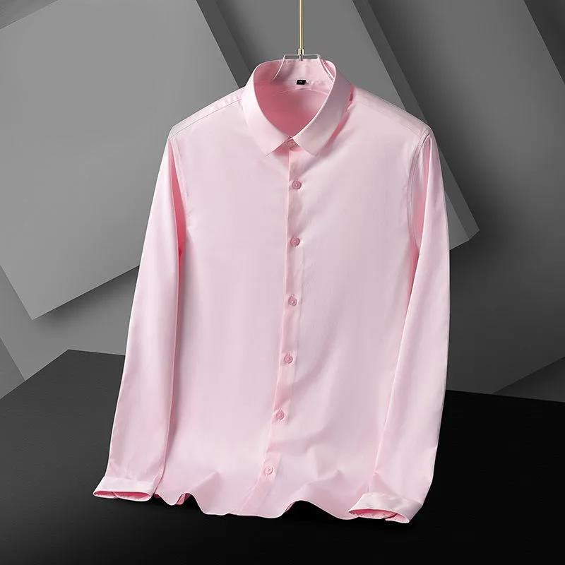 Men's Long-sleeved Shirt Non-iron Silky Breathable Casual Slim Business Stretch Solid Color Men's Shirt