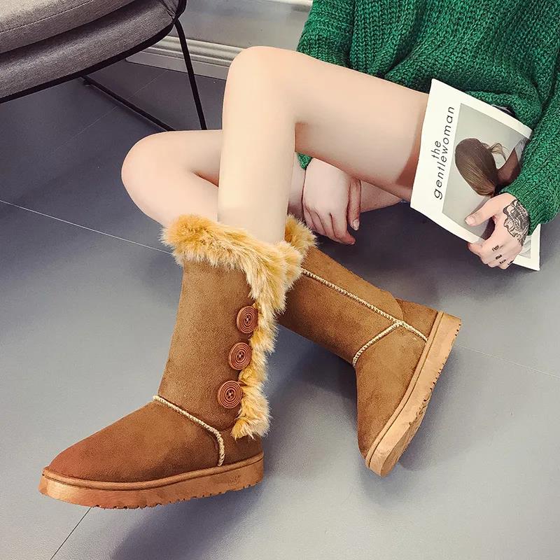 Fashion Short-Tube Snow Boots Women's Shoes Booties Rabbit Ears Rhinestone Non-Slip Wear-Resistant Plus Velvet Thickening Winter Warm