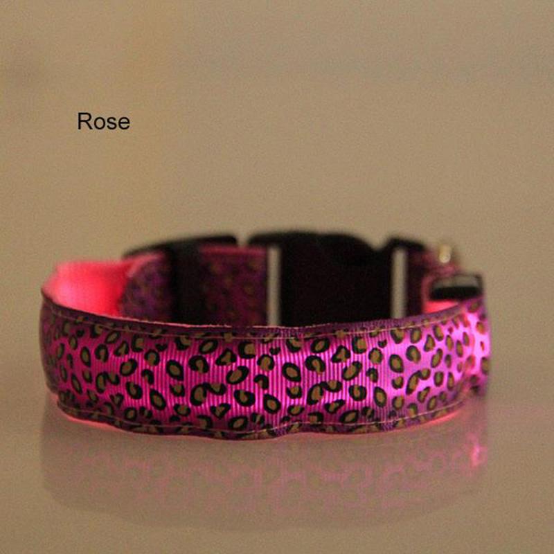 Leopard LED Dog Collar Luminous Adjustable Glowing Collar For Dogs Pet Night Safety Nylon Collar Luminous LED Bright Dog Collar