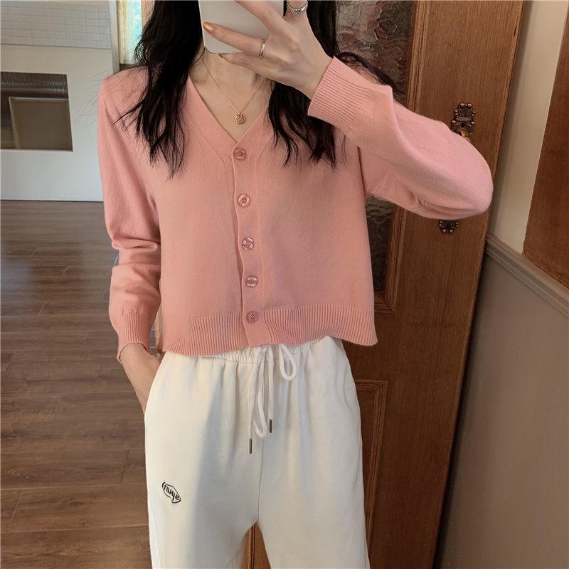 Spring and Autumn Style V-neck Cardigan Jacket Long Sleeve Thin Slim Sweater Short Sleeve Sweater Women Trendy