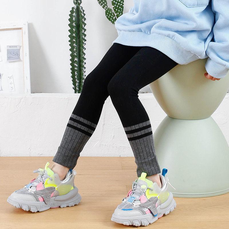 Children's Pants Girls' Leggings Spring and Autumn Thin Striped Korean Solid Color Capris Elastic Pants for Baby Outer Wear and Inner Wear