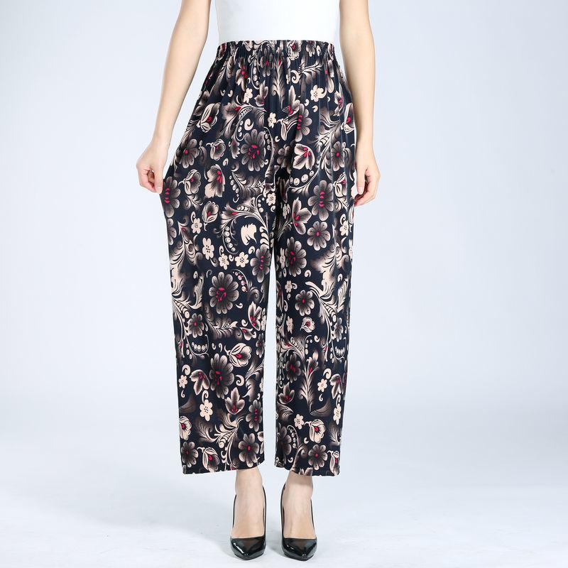 WTEMPO Summer Cool Thin Floral print Pants Women Loose High Waist Wide Leg Summer Straight Trousers Casual Comfortable Office Home Go Out Party