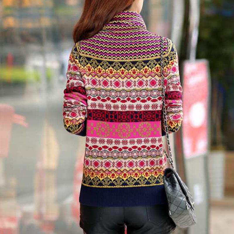 Vintage Print Turtleneck Sweater Women Thick Slim Pullover Sweater Heaps Collar Knitwear  Bottoming/outwear