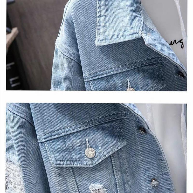 Denim Jacket Women Plus Velvet Autumn and Winter Jacket Casual All-match Denim Hooded Jacket Long-sleeved Warm Jacket