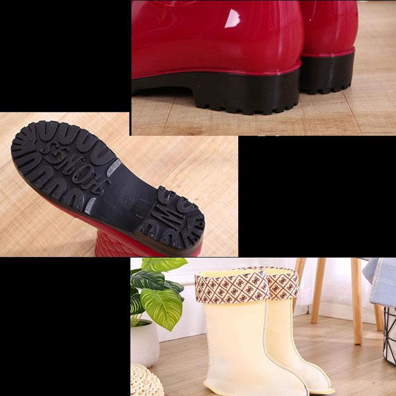 Rain Boots Ladies Mid-tube Warm Rain Boots Non-slip Water Shoes High-tube Rubber Shoes Adult Plus Cotton Boots Overshoes