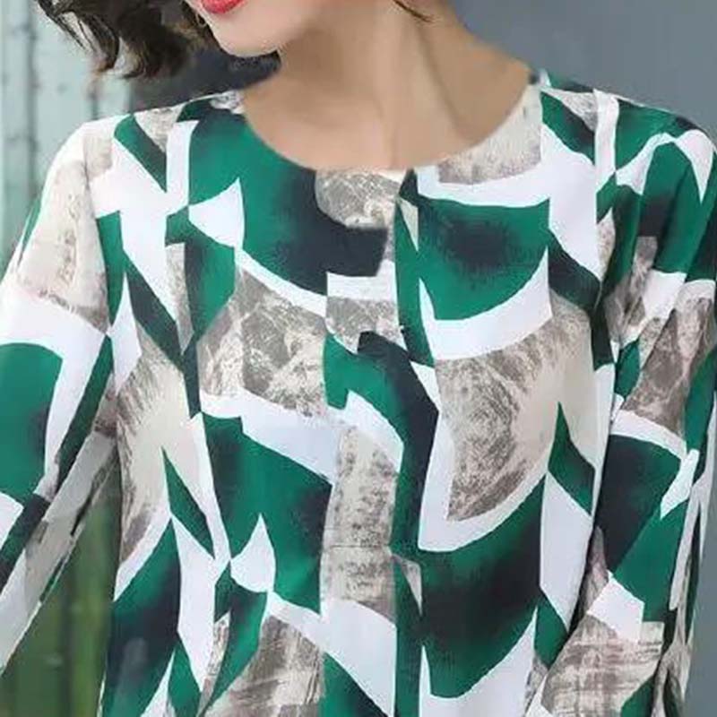 Printed Top Women's Three-quarter Sleeve Spring and Autumn T-shirt Round Neck Loose Top