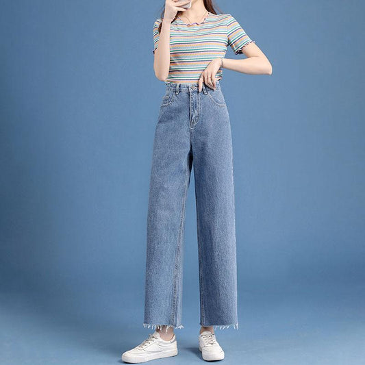 Women's Spring/Summer Jeans  Straight Loose High Waist Wide Legs Large Fat Girl Pants