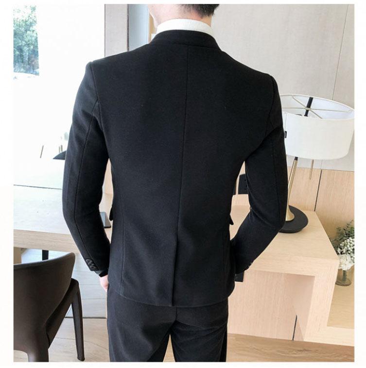 Men's Two-piece Suits Slim-fit Stand-up Collar Small Suit Groomsmen Groom Dress Suit Jacket Trousers Suit