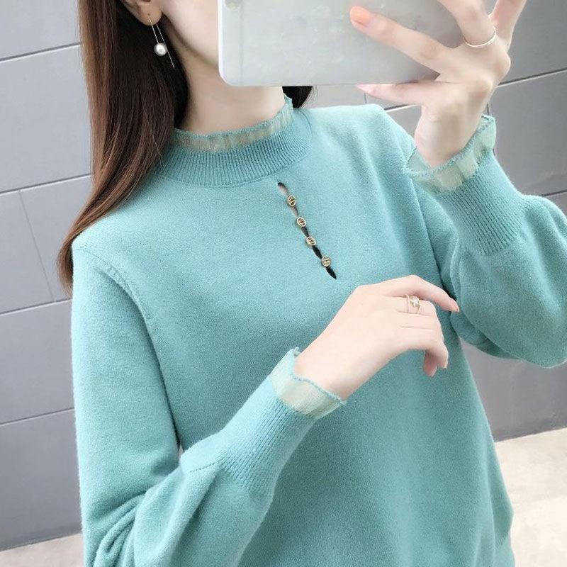 Autumn and Winter Loose Slim Sweater Half High Neck Knitted Long-sleeved Bottoming Shirt Fashion Simple Female Top