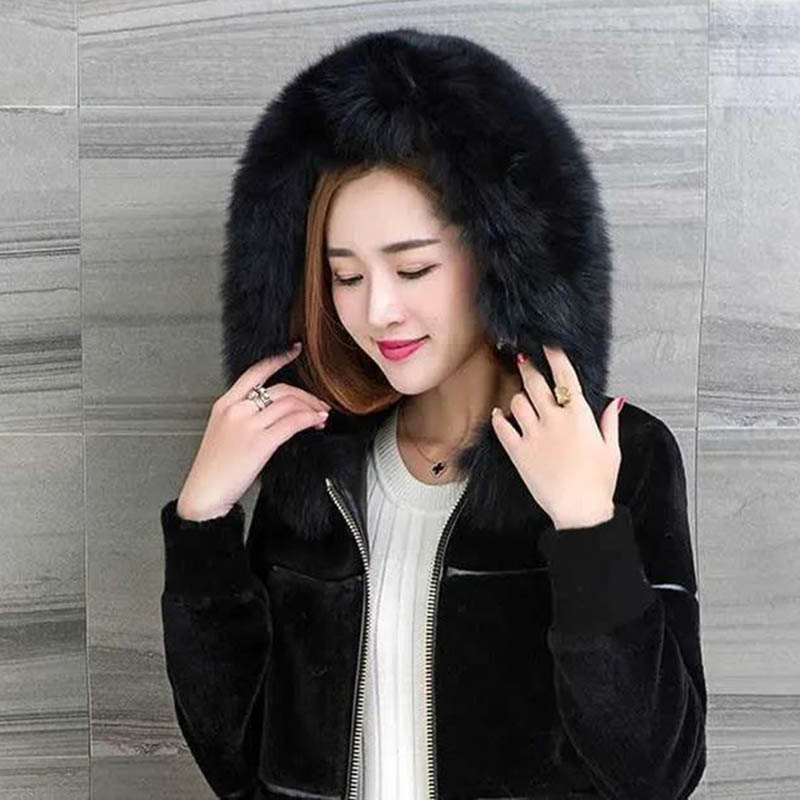 Sheep Sheared Fur Women's Autumn and Winter Imitation Fox Fur Hooded Fur Short Coat