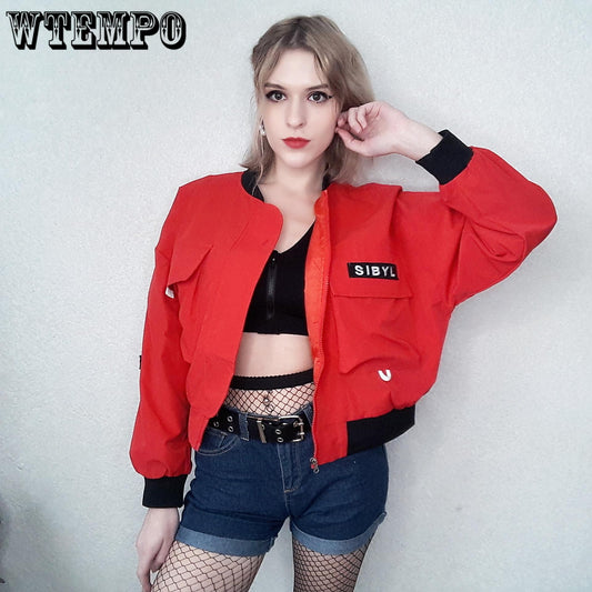 Autumn Short Jackets Women Bomber Jackets Cool Zipper Coats Streetwear Biker Outwear