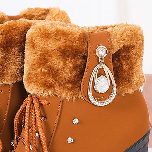 Autumn and Winter Martin Boots Women's British Style High-heeled Short Boots Thick Heel Side Zipper Plus Velvet Women's Boots