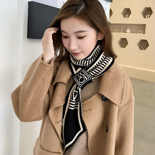 Autumn and Winter Knitted Scarf Fashion Warm Korean Style Neck Sleeve Knitted Printing Women's Scarf Shawl