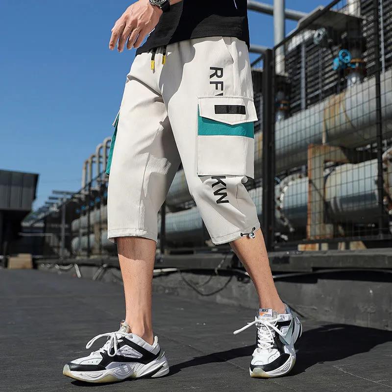 Men's Summer Casual Pants, Men's 7-point Shorts, Outer Wear Student Trend Loose Overalls, Five-point Sports Pants