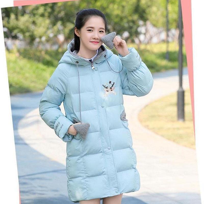 Girls' Cotton Jacket Mid-length Korean Thick Winter Hooded Padded Jacket Windproof and Warm Top