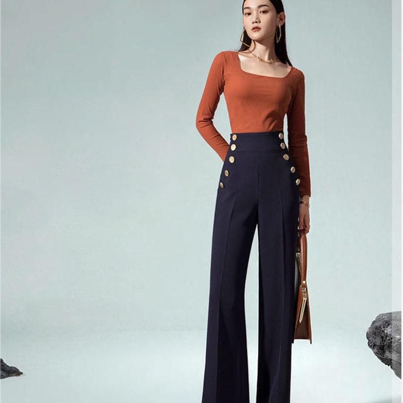 High-end Plus Velvet Ultra-high Waist Wide-leg Pants Autumn and Winter Trousers Drape Straight-leg Pants Double-breasted Slimming Suit Pants Women