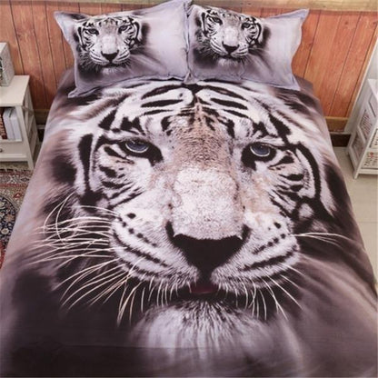 3D Lifelike White Tiger Bedding Set of Duvet Cover Pillowcases Size King,Size Queen,Size Twin