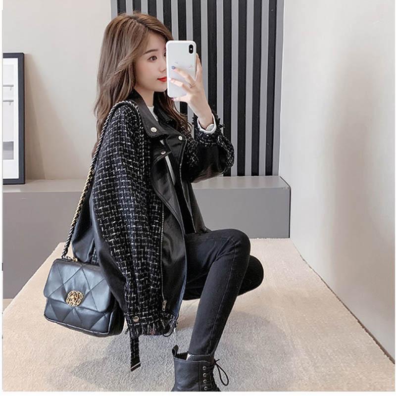 Women's Leather Jacket Spring and Autumn Models All-match Loose Short Stitching Jacket Small Children