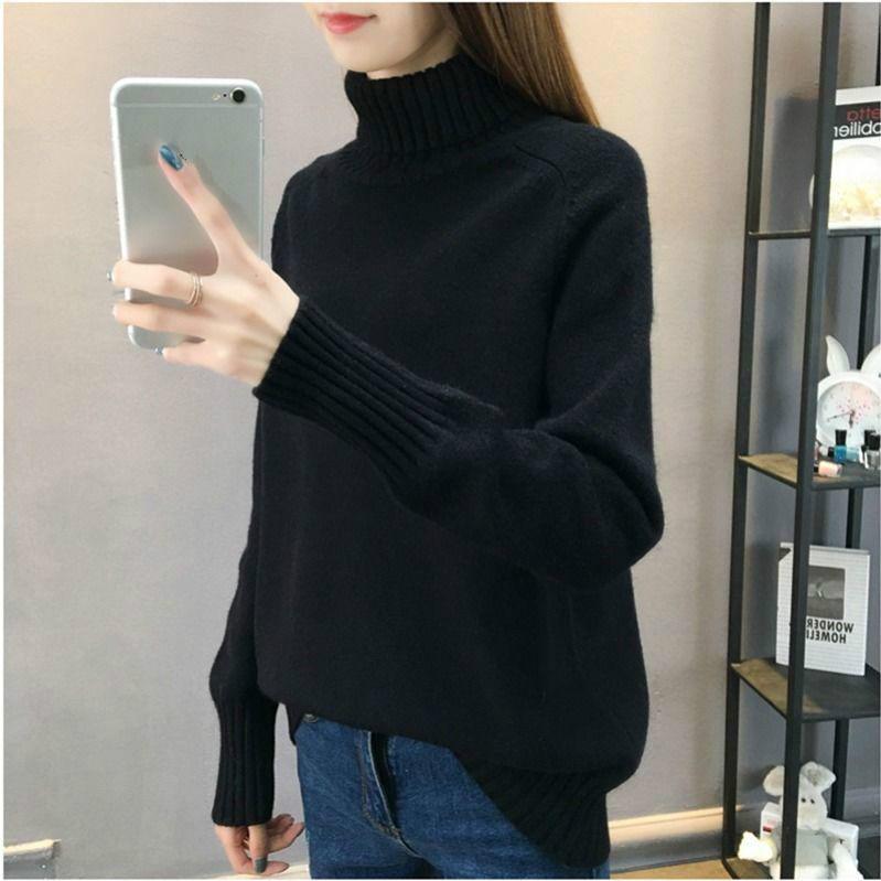 Warm Sweater High Neck Sweater Female Loose Long Sleeve Sweater Autumn and Winter Thickening