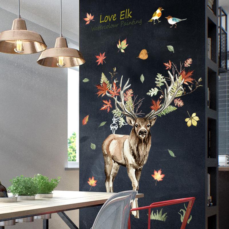 Nordic Elk Cartoon Wall Sticker Room Background Decoration Removable watercolour  painting wallpaper