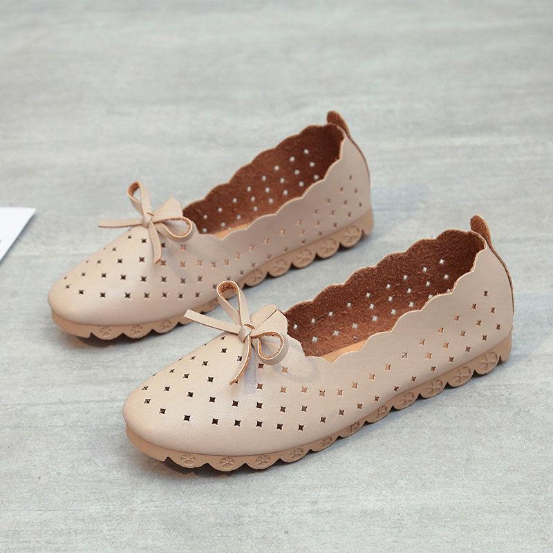 Women Flats Shoes Cut Out Leather Breathable Casual Driving Flat Women Boat Shoes Ladies