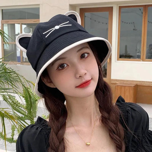 Women's Hat  Spring Autumn Cartoon Cat Ears Fisherman Hat Sweet Cute Student Sun Hat Sunscreen Cap Basin Hat Daily All Match Hat