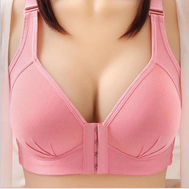 Women's Underwear Gathered Anti-sagging Large Size Front Buttoned Bra  Thin No Steel Ring Breathable and Soft