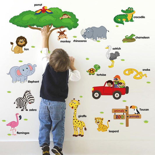 New cartoon animal English Children room kindergarten preschool decoration wall sticker removable