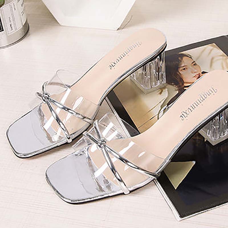 Sandals Women's Summer Wear Fashion All-match High-heeled Sandals Thick with Transparent Crystal Heel Women's Shoes