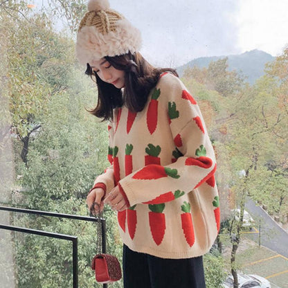 Pofulove Christmas Carrot Sweater Women's Autumn Winter Wear Loose Inner Jumper Long Sleeve Bottoming Sweater