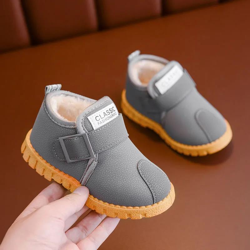 Children's Snow Boots Boys' Plush Solid Color Cotton Boots Waterproof Non Slip Warm Boots In Winter