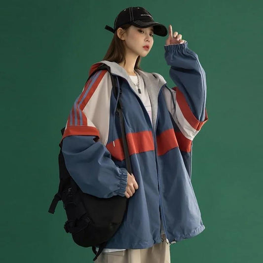 Spring Hooded Jacket Double-sided Coat Trend Parka Casual Loose Windbreaker for Young Women