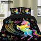 3Pcs Set Cartoon Fashion Classic 3D Rainbow Unicorn Horn  Bedding Sets Printed Duvet Cover