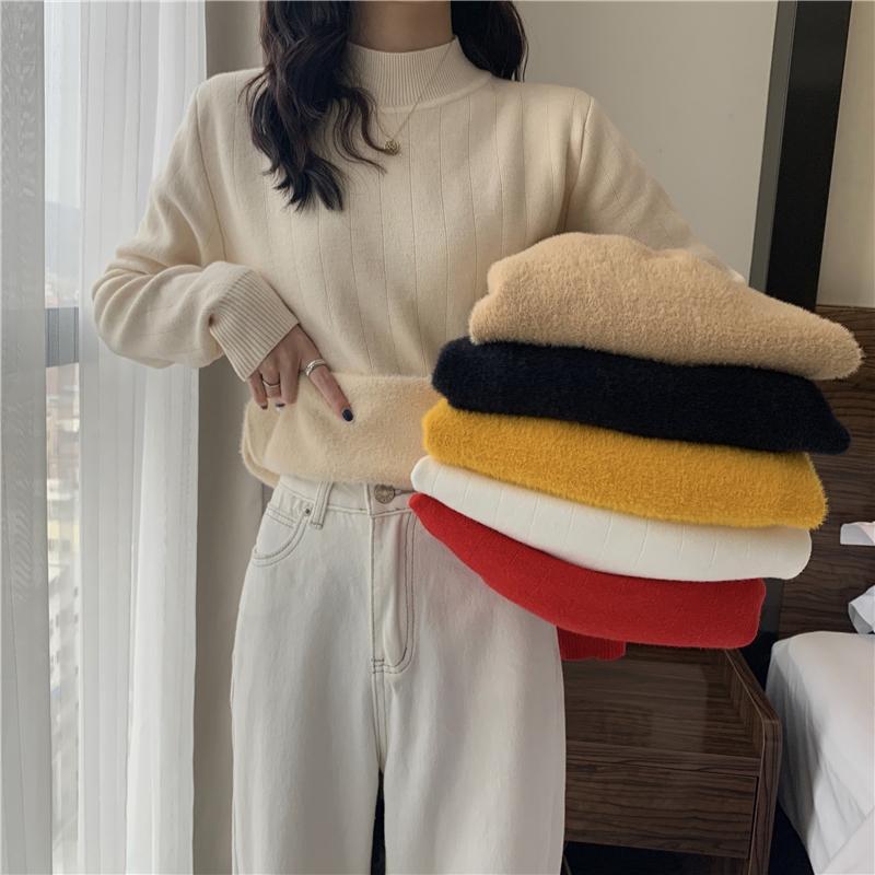 Winter Sweater Turtleneck Thick Fleece Warm Pullover Sweater Women White Long Sleeve Plus Size Loose Casual Knitted Jumper Fall Women Fashion Sweater